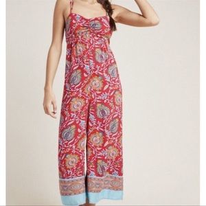 Anthropologie romper jumpsuit floral small wide leg soft red boho